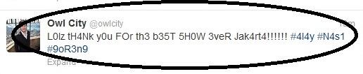 Adam Owl City nulis alay diakun twitter resminya