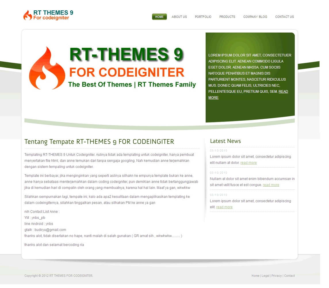 template codeigniter