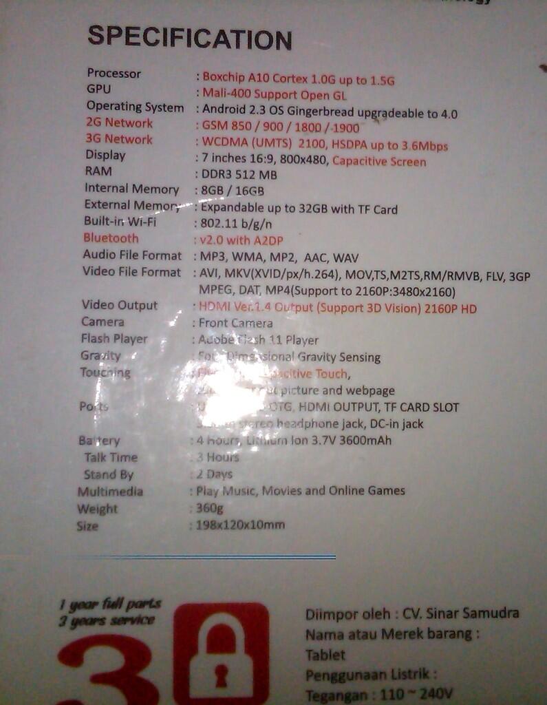 tablet TREQ A10G bisa telpon & sms malang