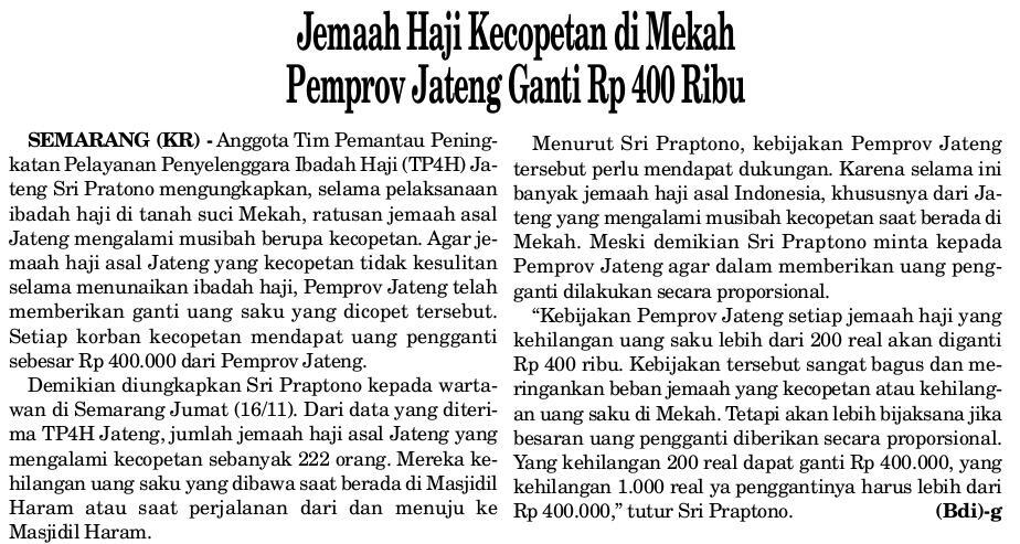 {sik-asiikkk} Jamaah haji yg kecopetan, PEMPROV JATENG ganti 400rb...