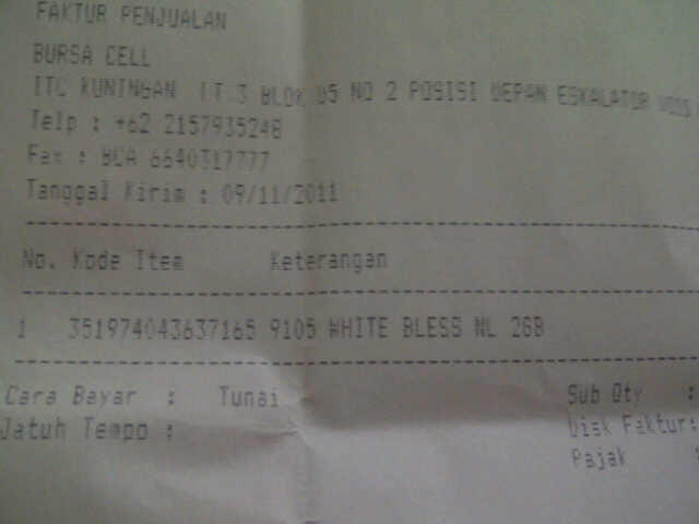 BLACKBERRY PEARL 9105 WHITE GARANSI
