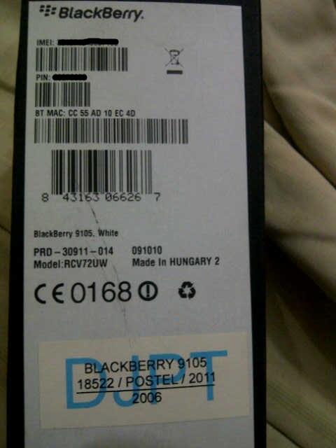 BLACKBERRY PEARL 9105 WHITE GARANSI