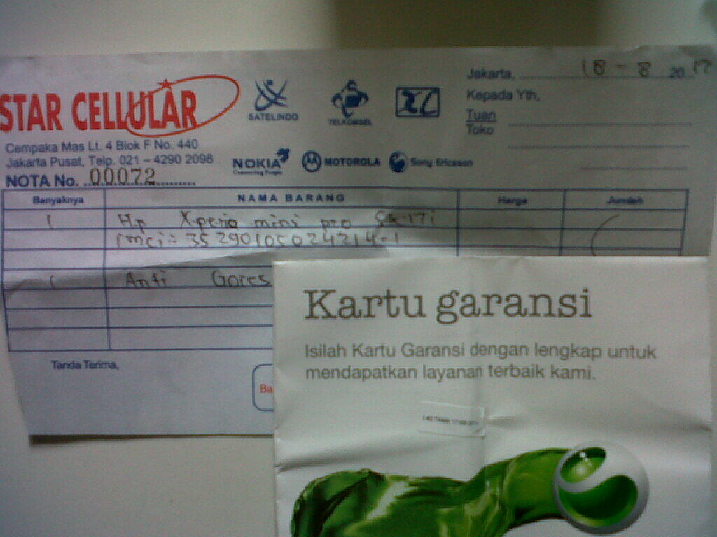 SE XPERIA MINI PRO WHITE Full Set Masih Garansi DKI JAKARTA