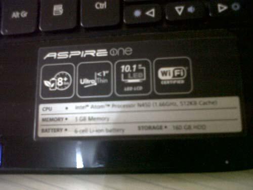 Acer AO532h, INTEL ATOM N450, MULUS ,SEGEL, BANDUNG
