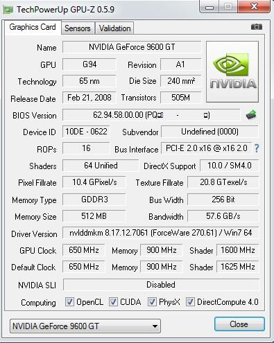 vga card pixelview ,nvidia geforce 9600gt 512mb 256bit ddr3