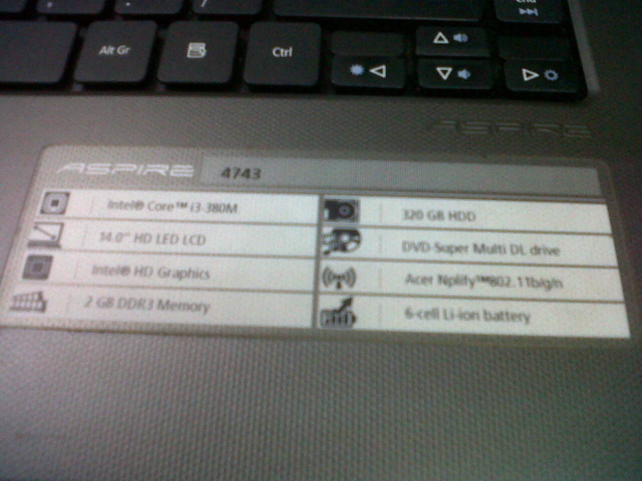 ACER 4743 COREI3-380M-MULUS