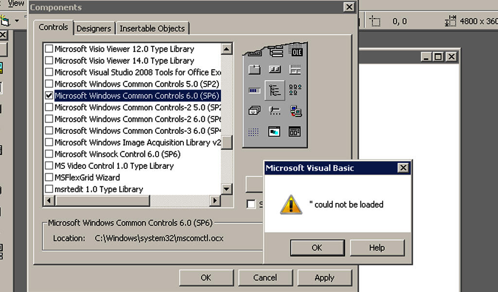 Missing component. OCX. OCX конвектор файлов. OCX редакторы программа. Рабочее окно vb6.