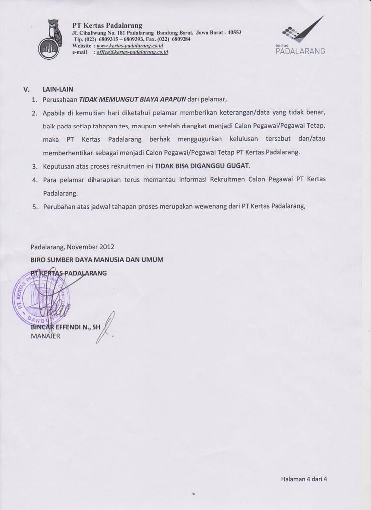Info Lowongan Kerja BUMN : PT. Kertas Padalarang (Persero) di Bandung Barat
