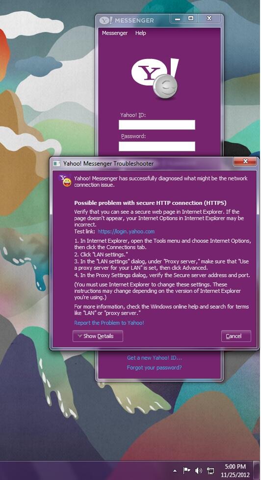 Yahoo Messenger ErrorNtidak bisa login