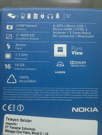 Nokia 808 PureView Kamera 41MP Black Lengkap Garansi Resmi Nokia Agustus 2013 Mulus