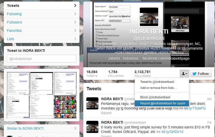 Akun Twitter Indra Bekti DiHack - Mohon untuk meneruskan info ini