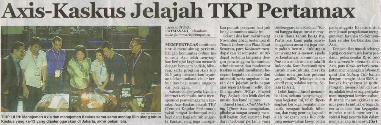 Axis-Kaskus Jelajah TKP masuk Riau Pos hari ini gan(28.11.12)