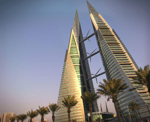 Bahrain World Trade Center Gedung Bertenaga 3 turbin angin