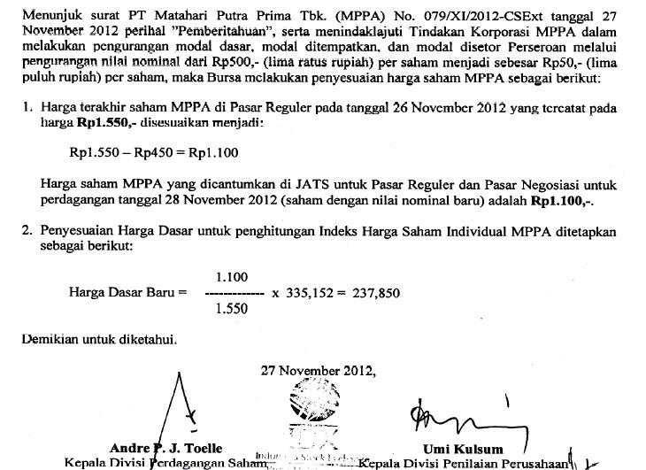 kronologis MPPA capital reduction - 1st time in BEI