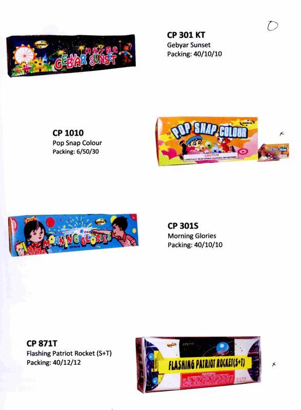 Berbagai Macam Kembang Api {Cake, Roman Candle, Shell, Rocket, Missile, Fontain}