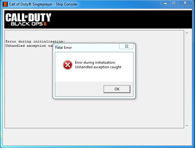 call of duty world at war unhandled exception caught