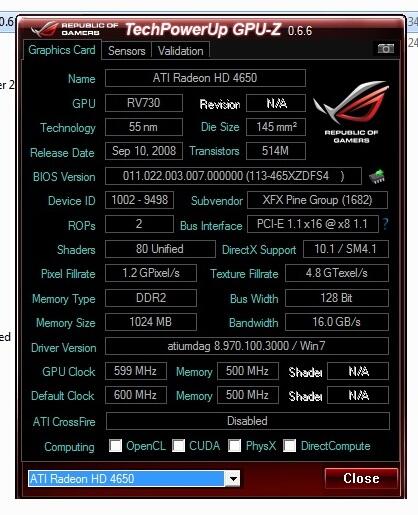 XFX 4650 1GB DDR2 128 Bit batangan