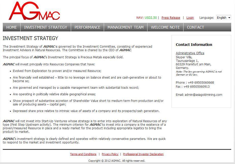 VGMC Update info 2 AGMAC - Asia Gold Mining Asset Corporation