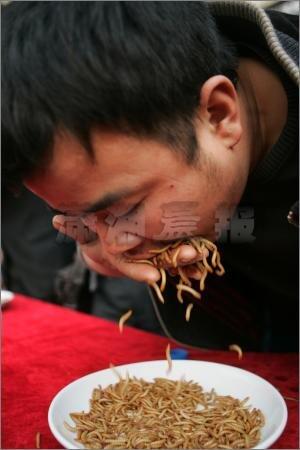 &#91;Pic&#93; Lomba makan belatung di China !!!! 