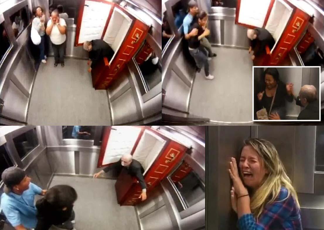 Mayat mendadak keluar dari peti mati di dalam lift.....
