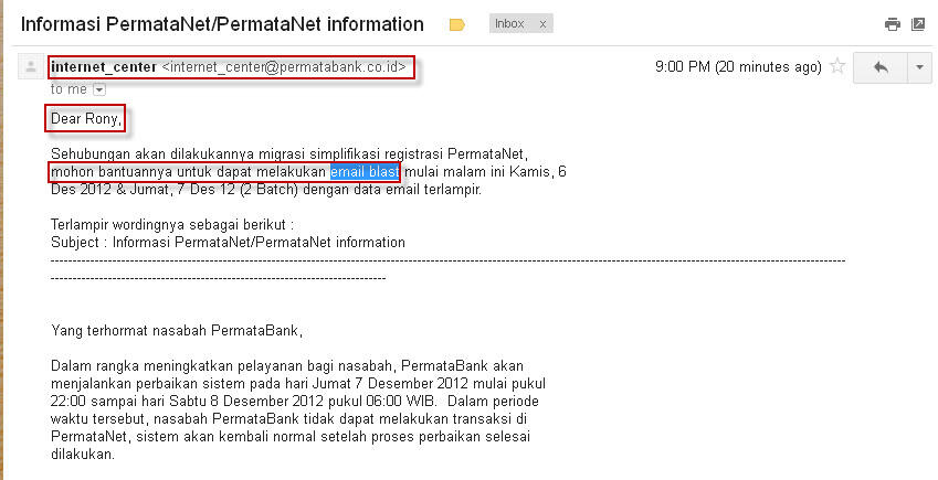 Bank Permata salah kirim email nih