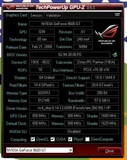 VGA ZOTAC 9600GT 512MB 256 BIT DDR3 SYNERGY EDITION
