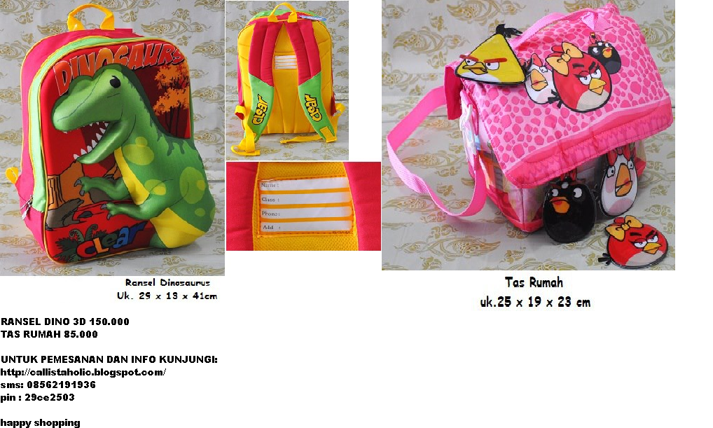 RANSEL 3 DIMENSI , TAS RUMAH