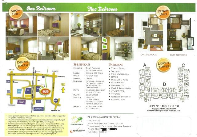 OVER KREDIT APARTEMENT PANCORAN RIVERSIDE tower 1 (bariang), lantai 21 Rp.70 JT
