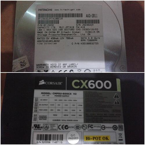 Jual HDD 3.5-inch Hitachi dan PSU Corsair CX600