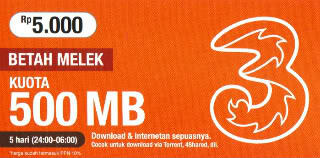 1 Voucher Three BM Quota 500 MB Gratis buat agan