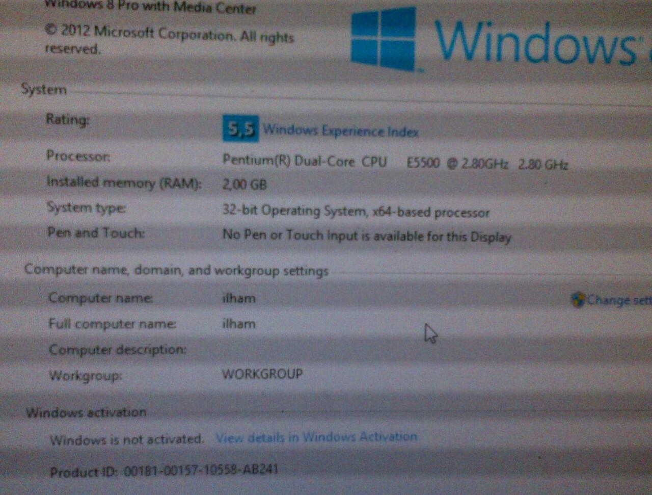 &lt;ASK&gt; Error saat aktivasi windows 8 pro wmc