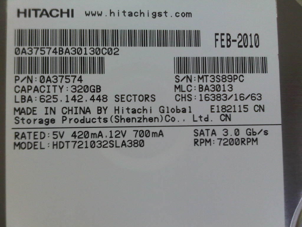 HDD HITACHI 3.5" 320 GB SATA,,,Ready 2 Unit