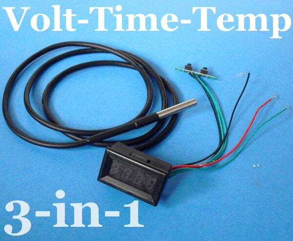 Digital MiNi WaterProof 3-IN-1 VoltMeter +TimeClock +Temperature DC 12V-24V BLUE LED