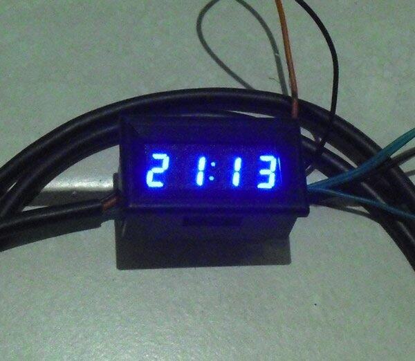 Digital MiNi WaterProof 3-IN-1 VoltMeter +TimeClock +Temperature DC 12V-24V BLUE LED