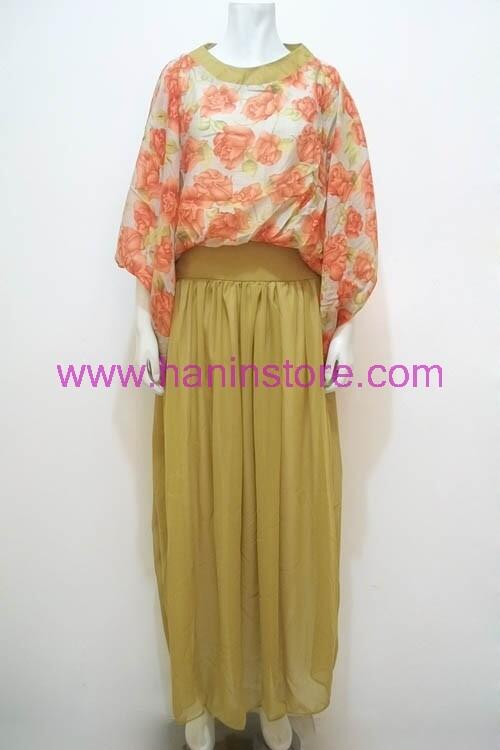 G1366 Gamis Sifon Bunga Belt-Busana Muslim Terbaru Hanin Store