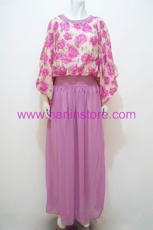 G1366 Gamis Sifon Bunga Belt-Busana Muslim Terbaru Hanin Store