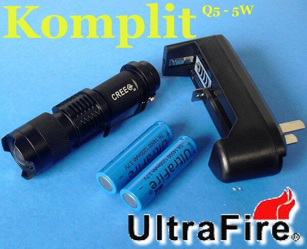 Senter CREE ZOOM Q5 UltraFire(General) MINI X8022 3Mode Paket Komplit