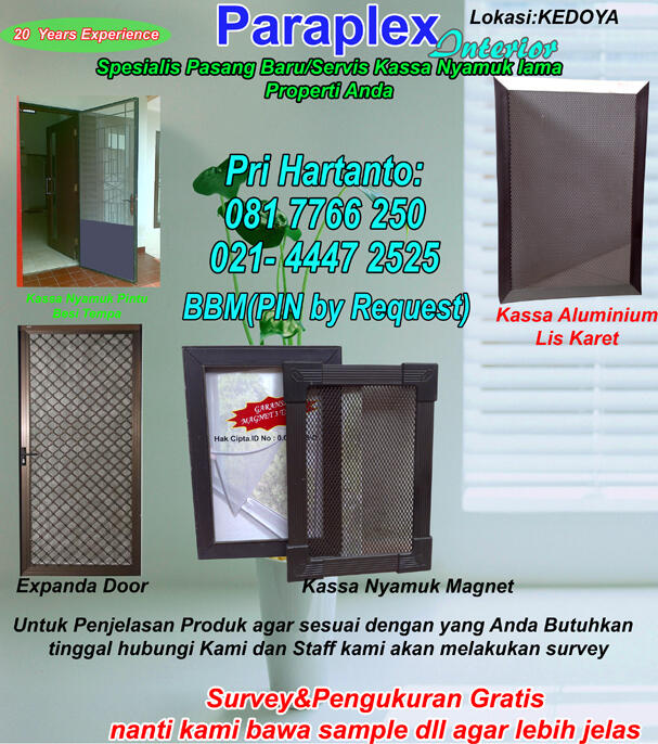 Spesialis Kassa/Kawat Nyamuk Karet,Fiber,Magnet,Aluminum Gratis Survei
