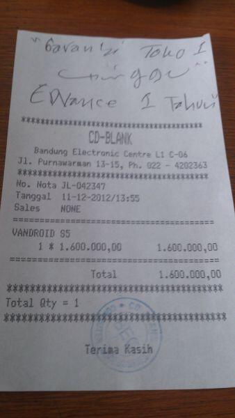 SMART NOTE VANDROID ADVANCE S5 UMUR 2 MINGGU (BU) BDG