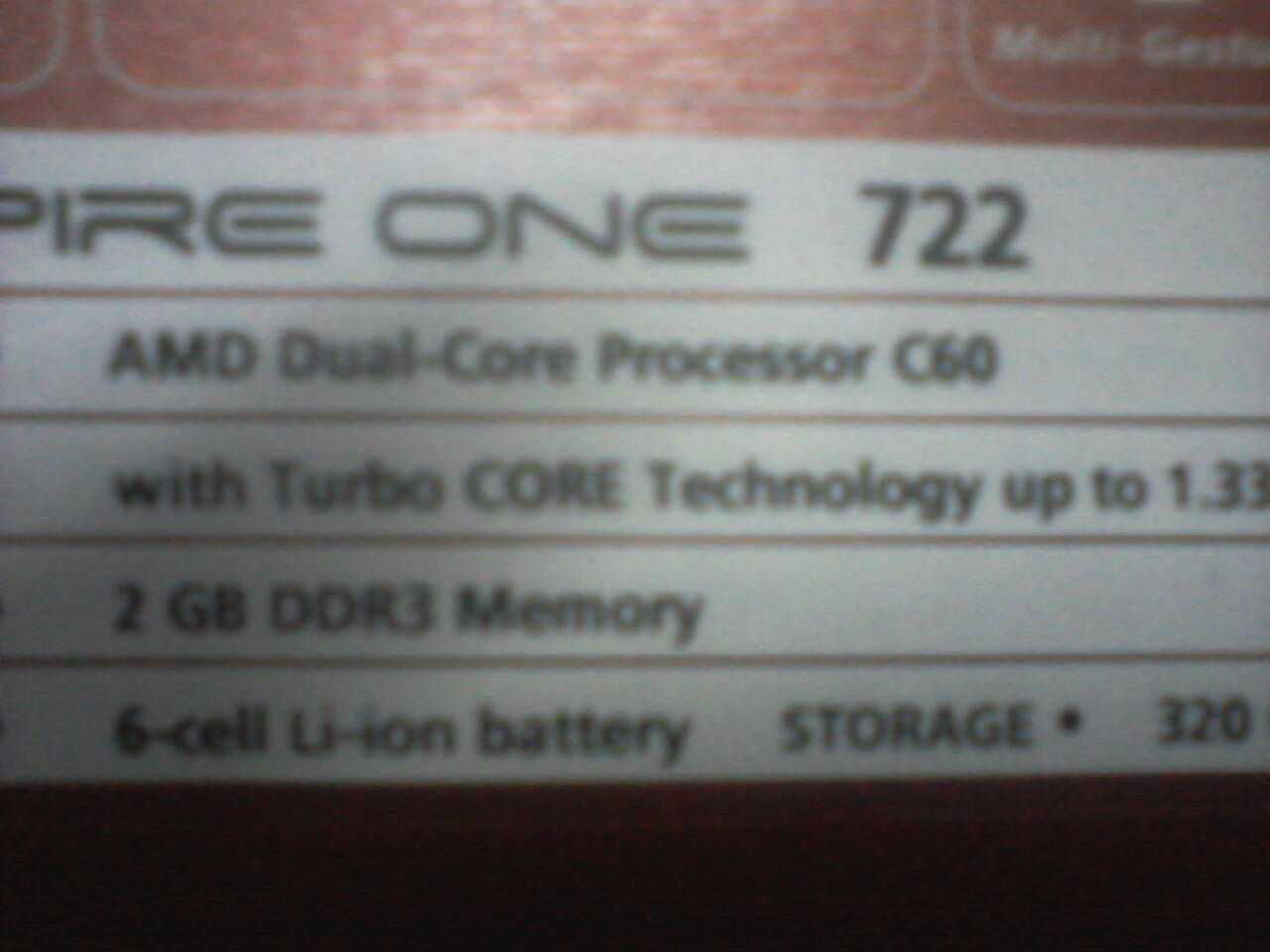 Notebook Acer Aspire 722