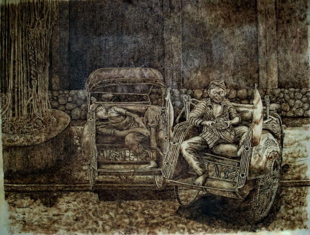 Lukisan terbuat dari Obatnyamuk &amp; bara roko 