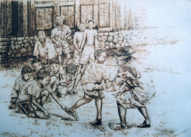 Lukisan terbuat dari Obatnyamuk &amp; bara roko 