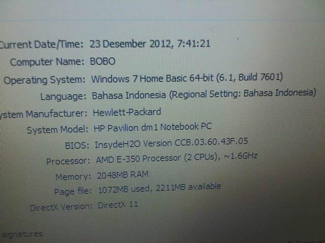 JUAL NETBOOK HP DM1 AMD E450/RAM2GB/HDD320GB/VGA ATI MANTEB GAN 2,3 JUTA AMBIl dah
