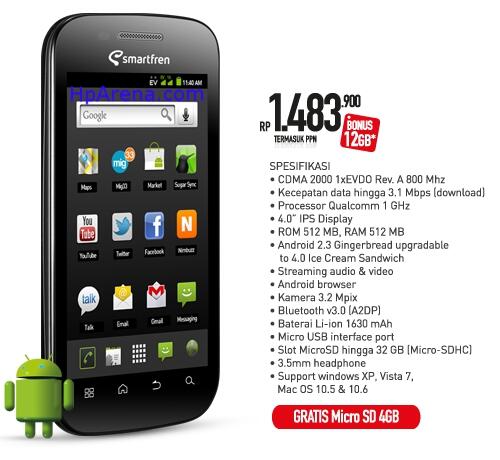 Smartfren Andro 4 inch (bukan andromax-i) garansi panjang, fullset. jogja-purworejo