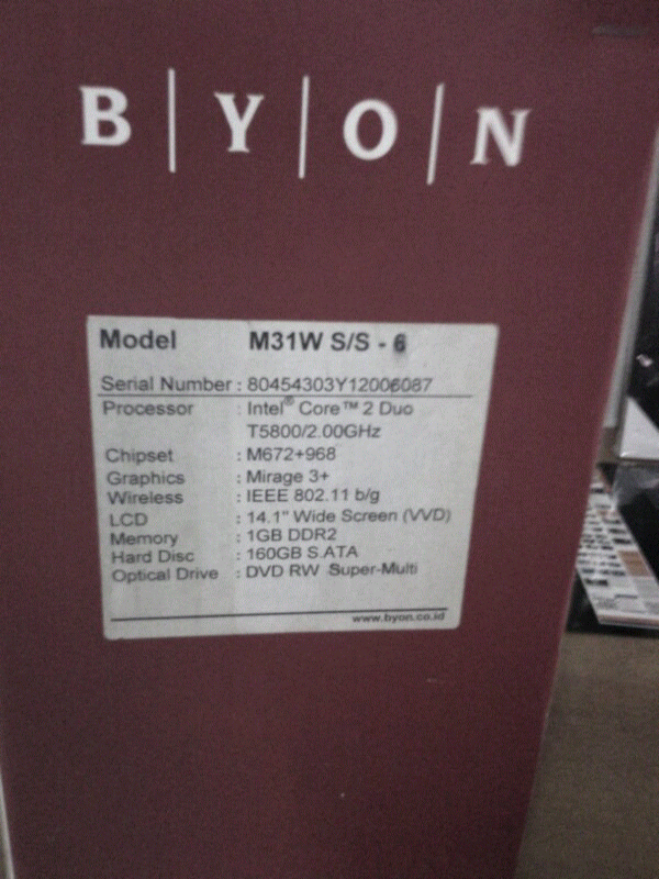 laptop byon m31w intel core2duo murah di bandung, bukan asus,acer,toshiba,dell