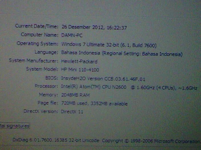 Nettbook HP MINI 110-4100 N2600 BANDUNG