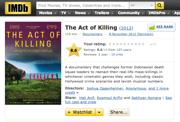 (2012) The Act of Killing - film tentang G30S-PKI yang mendapat pujian dunia