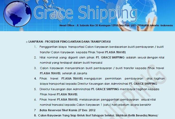 HATI-HATI PENIPUAN DARI PIHAK YANG MENGAKU PT. GRA*E SHIPPING