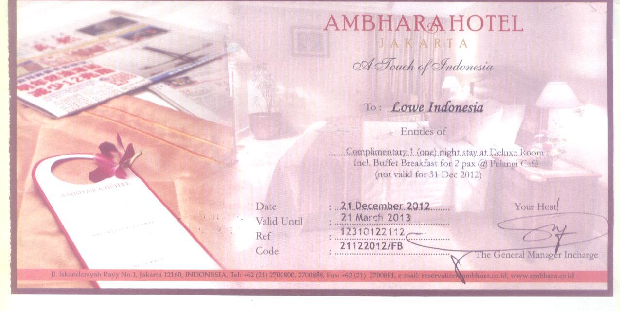 Voucher Hotel Ambhara Jakarta Deluxe Room