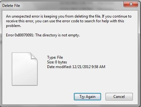 Mohon bantuan, Error 0x80070091: The directory is not empty